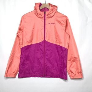 Columbia Omni Tech Girls Windbreaker Hooded LS Jacket Size XL 18-20 Pink Orange